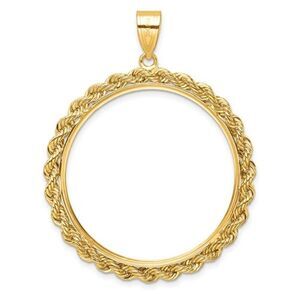 14k Diamond-cut with Rope 32.7mm Prong Coin Bezel Pendant